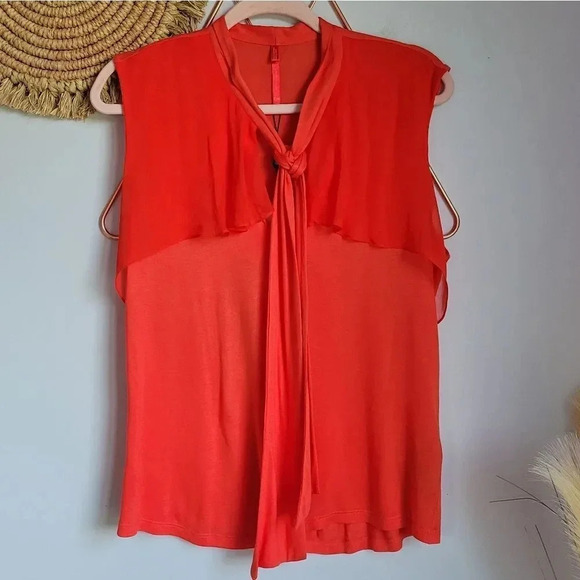 Karen Millen, NWT Orange Red Tie Neck Silk Jersey Knit Sleeveless Top Size 10 - Picture 8 of 8